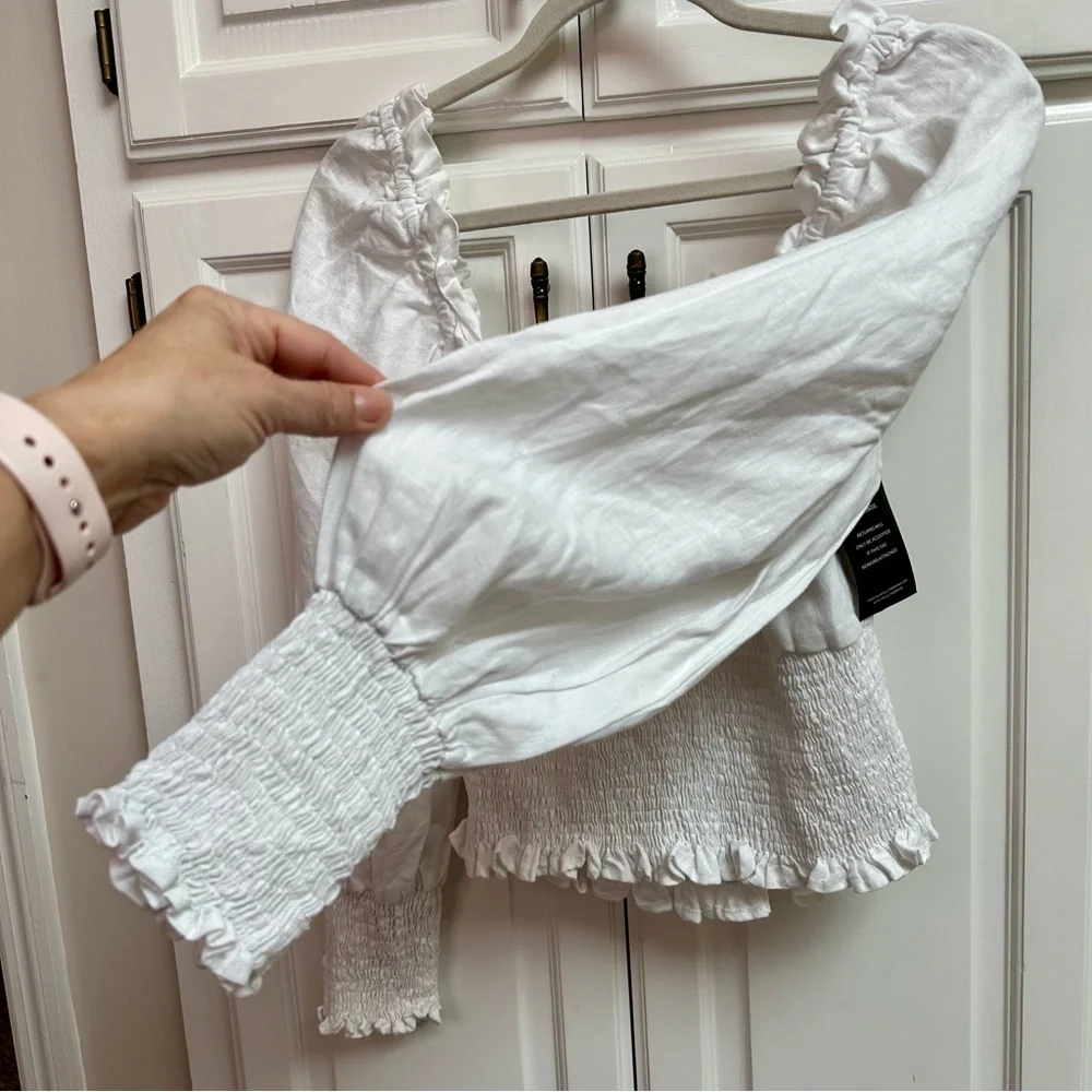 NWT Faithfull the Brand Bel Rose Puff Sleeve Linen Top White Size 10